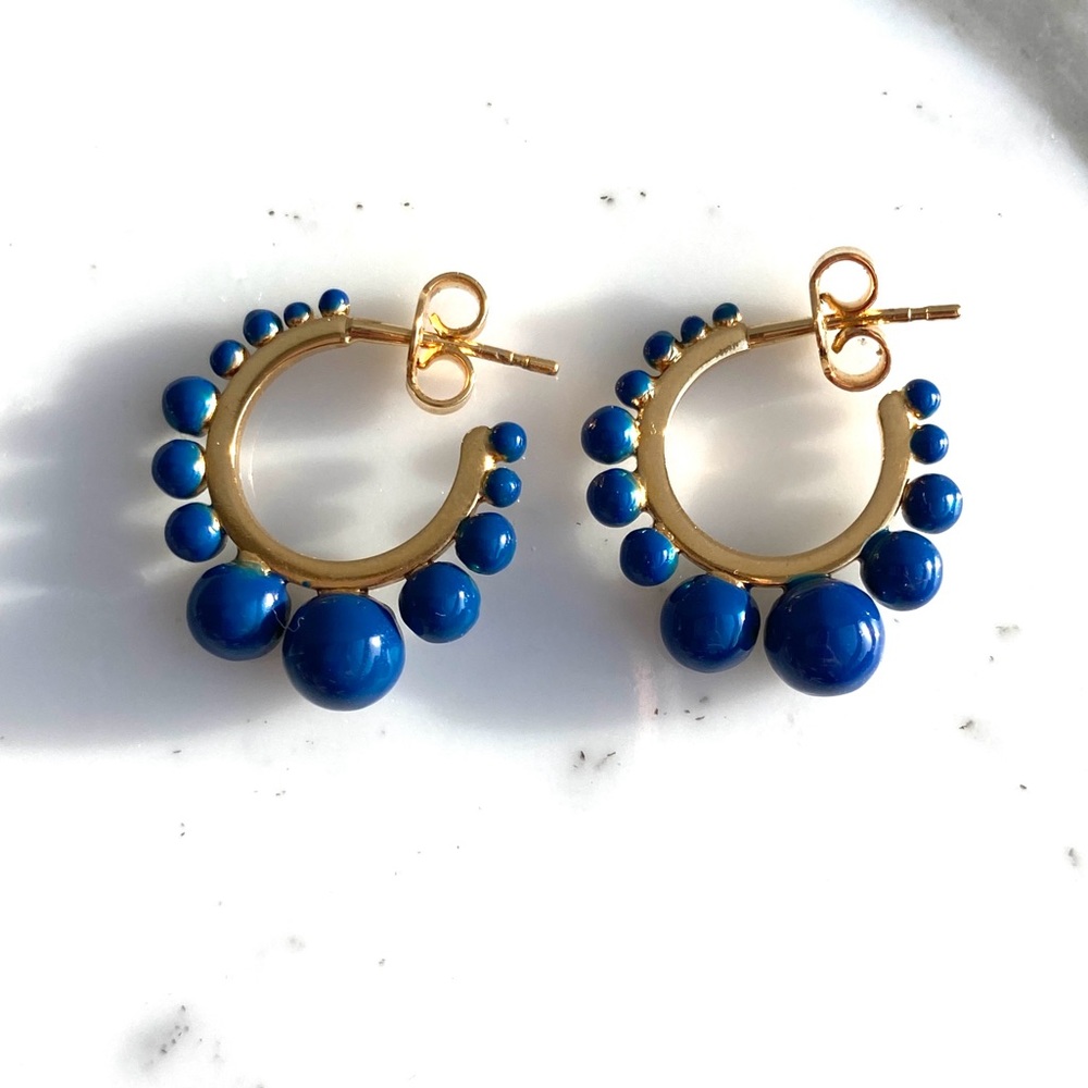 Boho Blue Bead Gold Plated Hoop Earrings